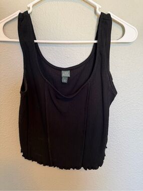 wild fable Black Ribbed Scoop Neck Ruffle Tank Top